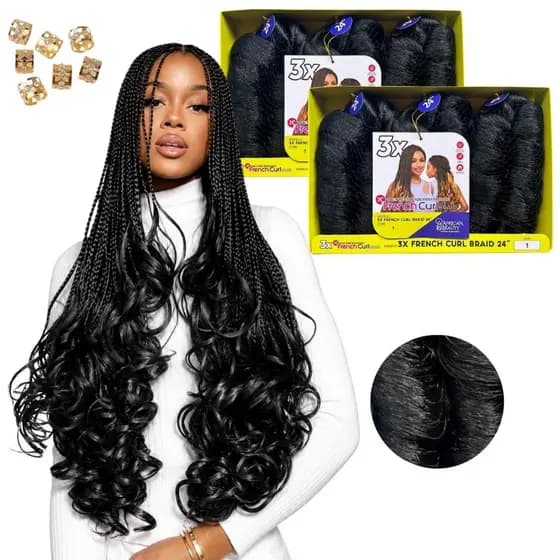 Kit 2 Pacotes Cabelo French Curl Braid 60cm Pontas Cacheadas Para Box Braids E Crochet Braids Luxo