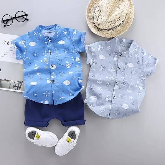0-4 anos de terno de manga curta infantil de idade, camisa casual de moda masculina + shorts conjunto de 2 peças