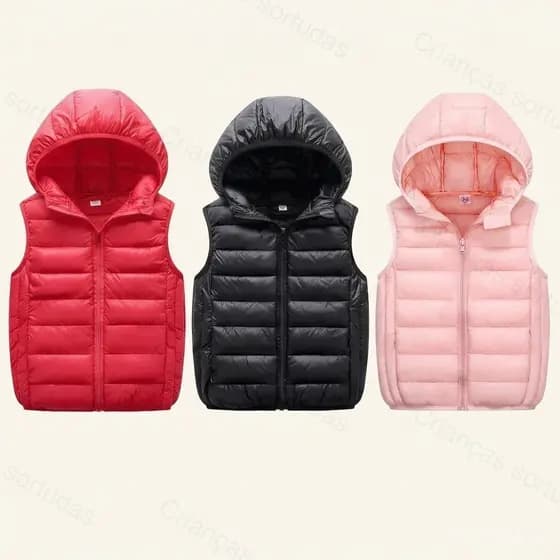 Colete Infantil de Inverno Acolhedor com Capuz, à Prova de Vento para Meninos e Meninas