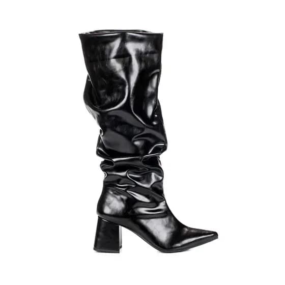Bota Feminina Montaria Cano Longo Salto Médio Grosso Festa Peão São João Enrugada Madrid Fashion