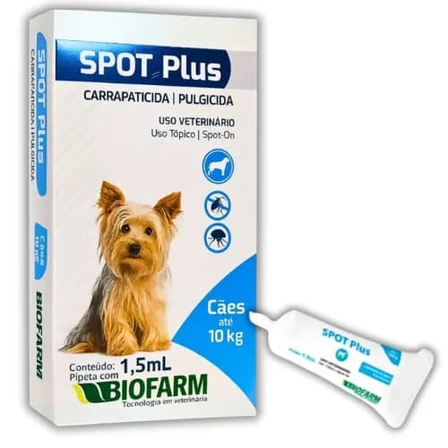 Antipulgas e Carrapaticida Spot Plus 1,5ml Biofarm com Ação Repelente para Cães até 10kg