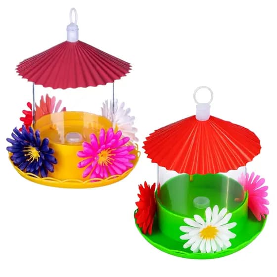 Kit 2 Bebedouro Floral Jumbo 750mL Beija-Flor Com Chapéu Quatro Bicos Para Aves Mr. Pet