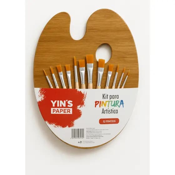 Kit Artístico Godê Oval + 12 Pincéis de Madeira Yins