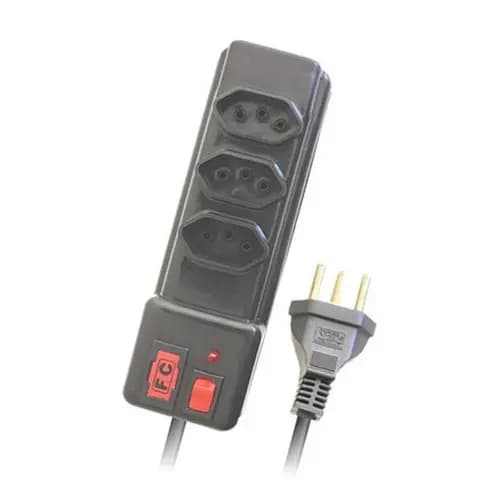 filtro 3 Tomadas Com Proteção, Fusível Chave Liga Luz De Led Cor Preto