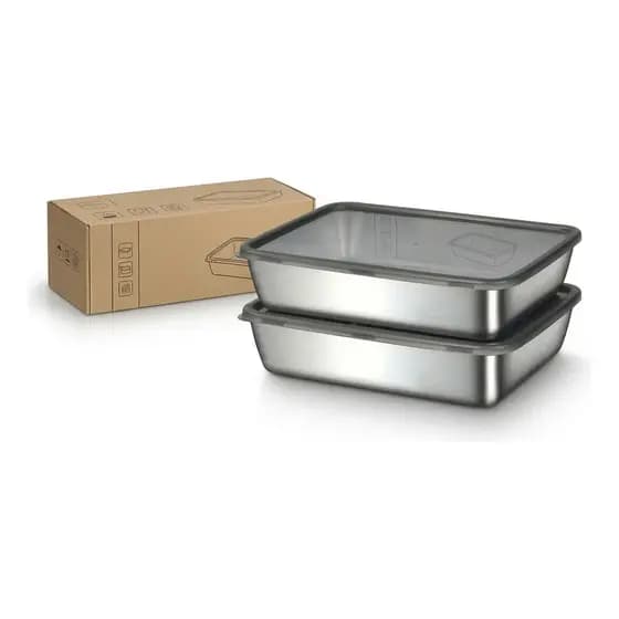 Kit 2 Assadeira Aço Inox C/ Tampa Cozinha Comida 25,5X20Cm