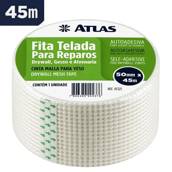 Fita Para Drywall Gesso Isopor Telada Auto Adesiva 50mm-45m Branco