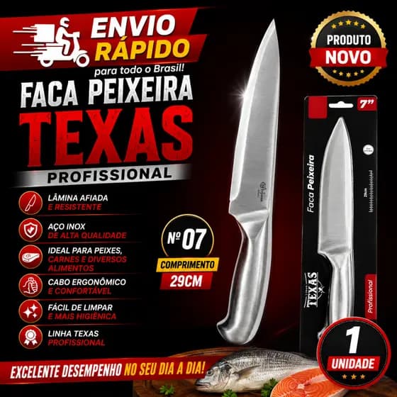 1 Unidade Faca Peixeira nº 07 Linha Texas Profissional 29 cm – Excelente para o Seu Dia a Dia