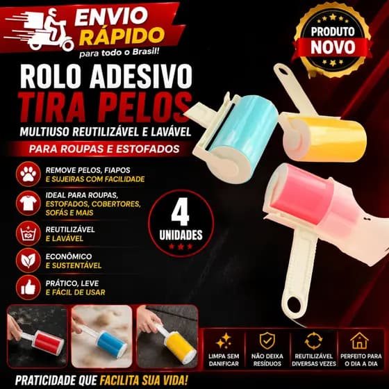 Conjunto de 4 Rolo Adesivo Tira Pelos Multiuso Reutilizavel Lavável Para Roupa E Estofados