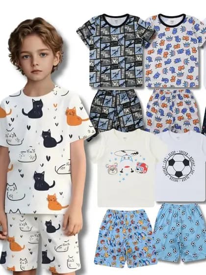 Kits Conjuntos Sortidos Pijama Infantil Masculino Menino Juvenil Estampado Verão