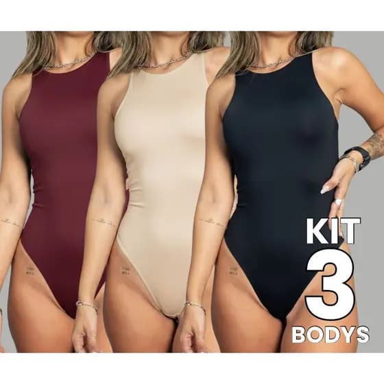 KIT com 3 Body Feminino Regata em Suplex Moda Verão para Dia a Dia e Casual Gringa Estilosa