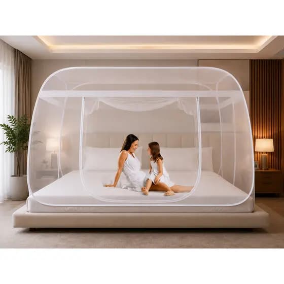 Mosquiteiro Cama Super King 200x200cm 2 portas Tenda Dobrável Pratico E Portátil Branco