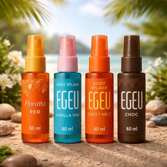 Kit 4 Body Splash Egeo Fragancias refrescantes Vanilla Vibe e Egeo Melancia + Floratta Red (60 ml cada)