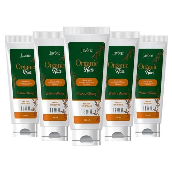 Kit 5x Organic Hair 200ml – reparação e nutrição com Óleo de Argan, Cupuaçu e D-Pantenol