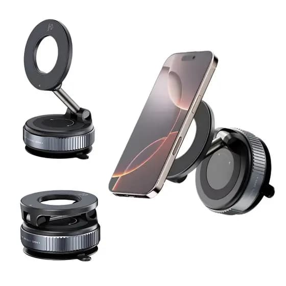 Suporte Magnético Veicular Haste Ajustável com MagSafe À Vácuo Dobrável Rotação 360° Capacidade de até 1,5 Kg