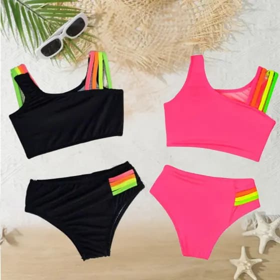 Kit 2 Biquini Infantil Juvenil Forrado Proteção UV Menina Feminino Premium Tam 2 ao 16
