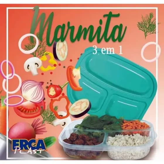 Marmita Com 3 Divisórias Cores Sortidas- KIT 2 PEÇAS
