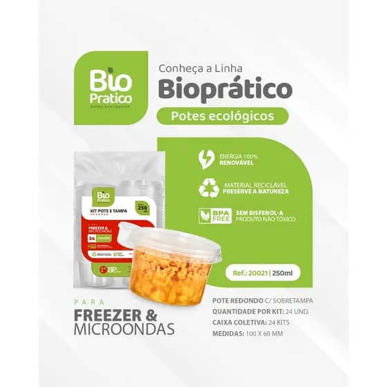 Pote Plástico Redondo 250ml Pote Para Bolo Sorvete Doces - BP Potes kit com 24 / 48 / 72 / 96 unidades