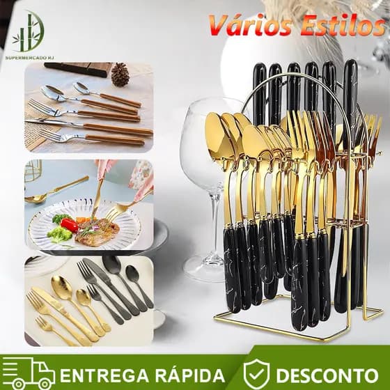 Jogo De Talheres Aço Inoxidável 16/24 Peças,Garfo e Colher e Faca, padrão de mármore para Talheres Mesa Posta