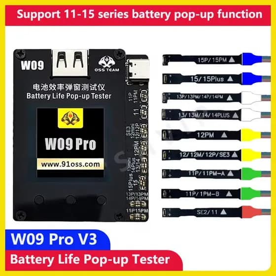 OSS W09 Pro V3 Vida Útil Da Bateria Testador Pop-up Para iPhone 11 12 13 14 15ProMax Saúde Reparação Redefinição Ciclo D