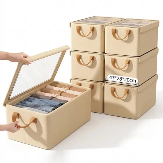 kit 6 Caixa Organizadora Dobrável 47x28x20cm com Tampa Transparente | Ideal para Roupas e Armário
