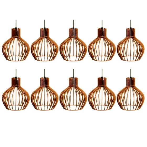 kit 10 Pendente Luminária de Teto Lustre Decorativo Retro Rústico Cor Marrom - 10 ppm/sf