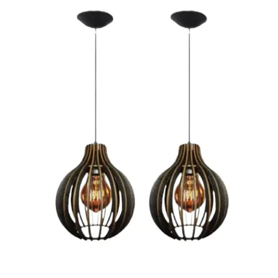 kit 2 Luminária Teto Rustica Lustre Pendente De Madeira Moderno Preto - 2Cqp/Sf