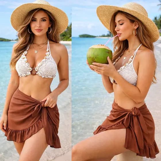 Saída de praia Curta com Babado Estilosa Verão Saia de praia
