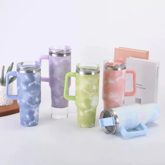 Copo Térmico Inoxidável Pintado Portátil 1200ml Garrafa Térmica com Tampa e Canudo Metal