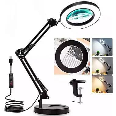 Lupa Luminária Articulável Lorben 10x com LED Ring Light e Garra Base - 16cm