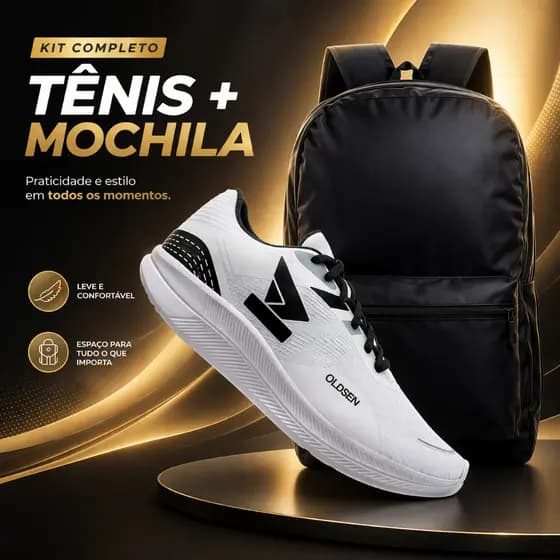 Kit tênis masculino esportivo academia casual mochila notebook espaçosa leve versatil dia a dia