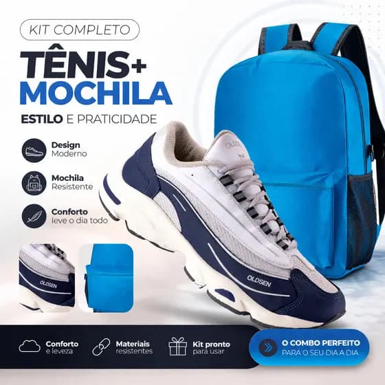 Kit Tenis Masculino Moda Street Casual Urban Mochila Versatil Casual Leve Dia a Dia