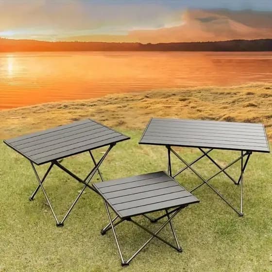 Mesa De Acampamento Alumínio Dobrável Estrutura De Ferro Altura Ajustável Portátil