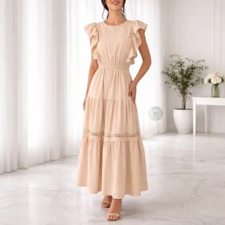 ✨ Vestido Longo Feminino com Manga Borboleta e Babado – Elegante e Confortável ✨
