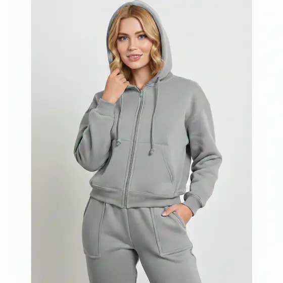 Conjunto de Moletom Feminino com Capuz e Zíper