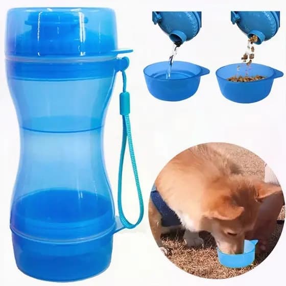 Garrafa Portátil Para Pet 2 Em 1 Recipiente Água e Ração Pesseio Cachorro Gato Comedouro Bebedouro
