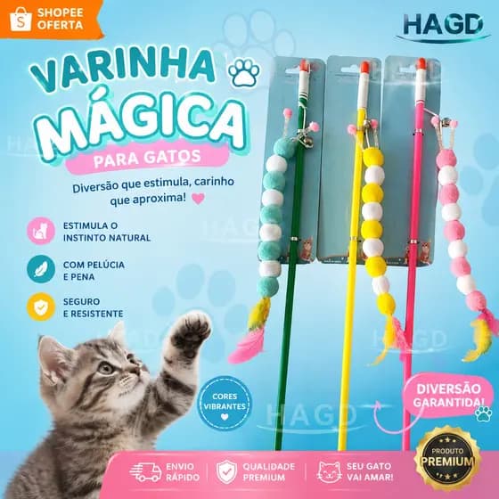 Brinquedo Varinha Gato Lagarta Gigante com Penas e Guizo - Vara de Pesca Pet Interativa para Estimular Caça e Salto
