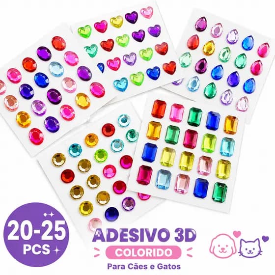 Adesivo 3D Decorativo para Pet 20/25pcs Strass Colorido para Cães e Gatos Banho e Tosa