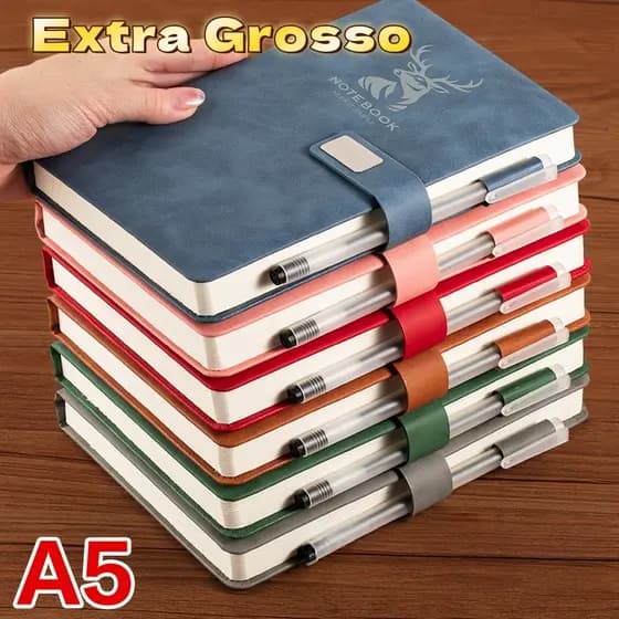 Caderno A5 de couro macio 360 páginas retro notebook para agenda Bloco de notas com cadeado