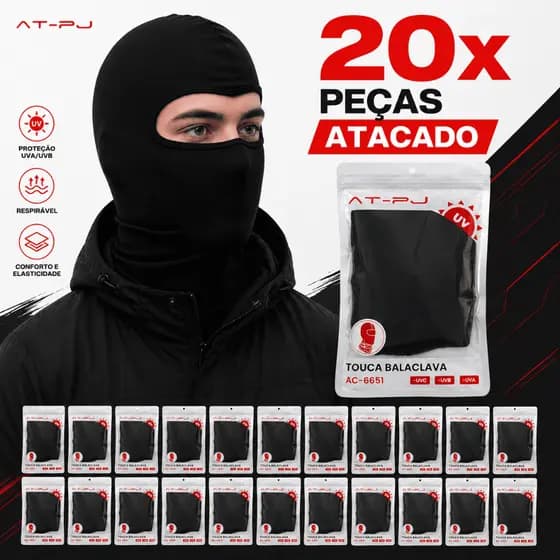 Kit 5 e 20 Atacado Touca Ninja Balaclava Maculina Feminina Térmica Proteção UV+50 Moto Frio Capacete
