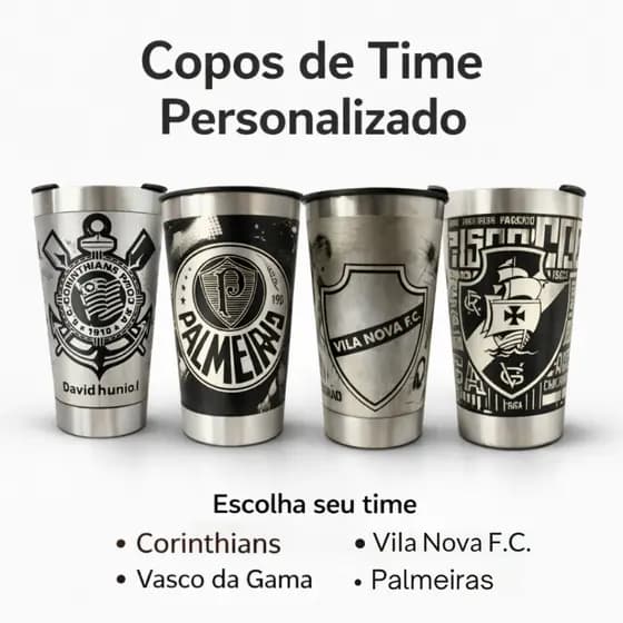 Copo Térmico Inox Personalizado 473ml de Time Futebol 360 Com Tampa e Abridor De Garrafa