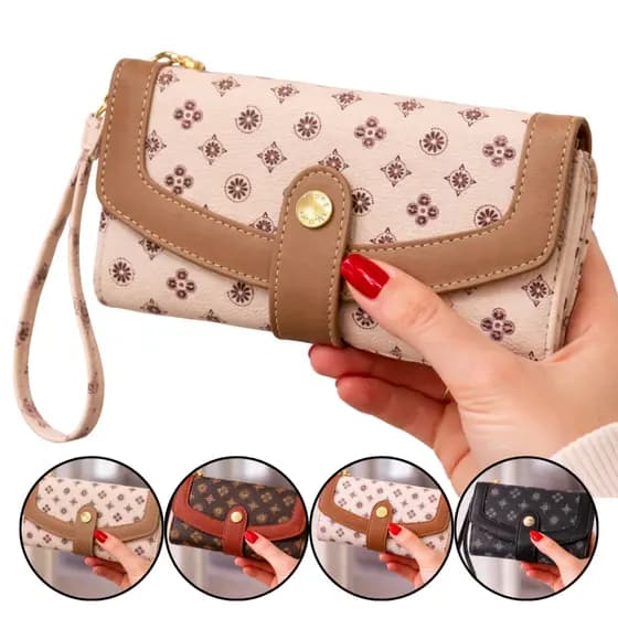 Carteira Lace Lore Monograma Couro Sintético Estampada Porta Moedas RG CNH Cartão Multiuso Fashion Mini Zíper Elegante