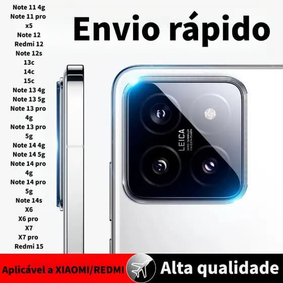 Película Lente Vidro Integrada Xiaomi Redmi Note 11/12/13/14/15 & Poco X5/X6/X7 Proteção Total Anti Risco