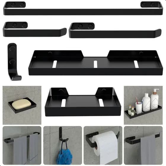 Kit Acessórios Para Banheiro Preto Fosco 6 Peças Quadrado