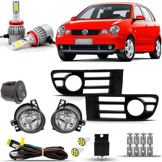 Kit Farol De Milha Neblina Auxiliar Farolete Cibie Completo Volkswagen Zoinho Zoiao Polo 2003 2004 2005 2006 Super Led