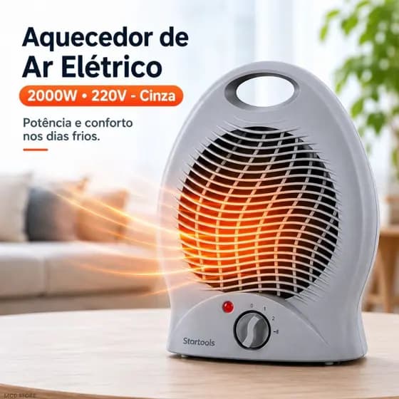 Aquecedor Ar Elétrico 220V ou 127V Portátil Aquecer Ambiente Casa Quarto Sala Home Office Acampamento Inverno - Cinza