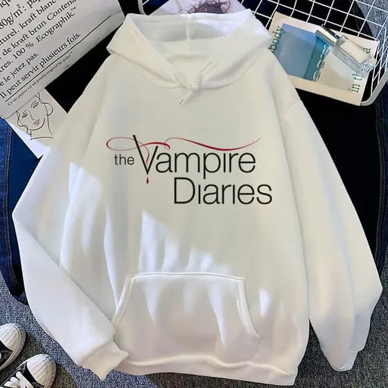 Casaco de Moletom Vintage Vampire Diaries Série Blusa Flanelado Lançamento Inverno
