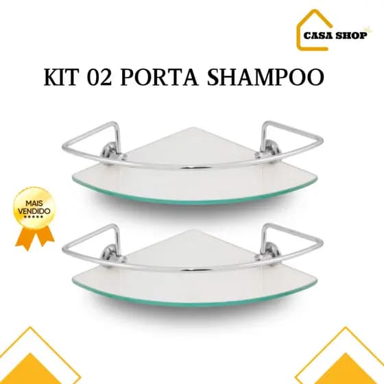 Kit 02 Porta Shampoo Suporte Prateleira Canto Incolor Organizador De Box Vidro 6mm