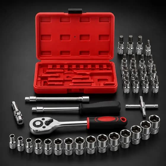 Kit Soquetes 46 Peças com Chave Catraca Reversível e Estojo