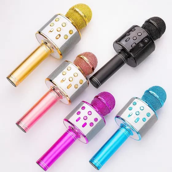 Microfone Karaokê WS858 Infantil com Bluetooth e LED RGB