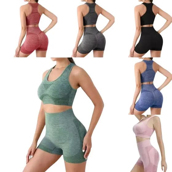 Conjunto Fitness Feminino Top e Short Cós Alto Academia Yoga